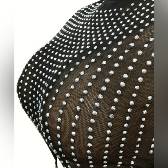 Sleeveless Mesh See-Through Rhinestone Studded Bodycon Midi Dress Size XXL - Picture 8 of 9